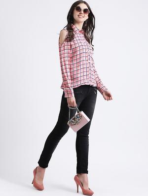 cold shoulder checkered shirt - 16298832 - Standard Image - 3