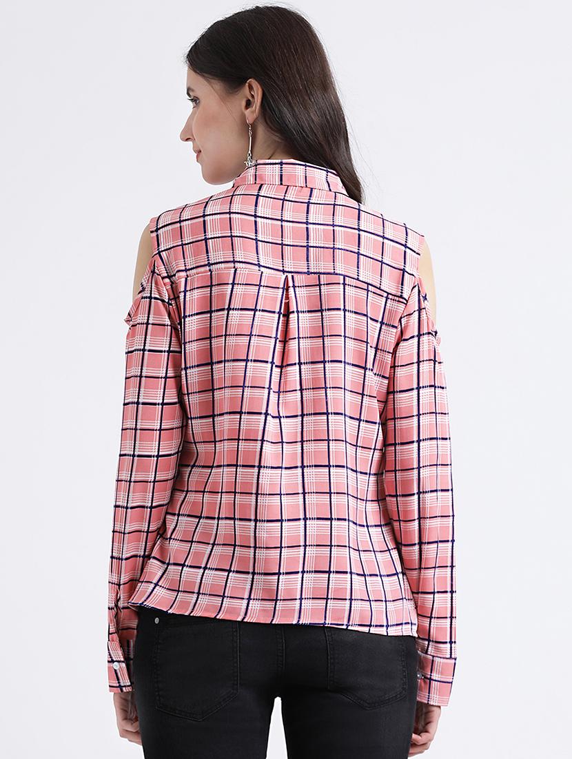 cold shoulder checkered shirt - 16298832 - Zoom Image - 2