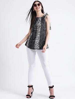 snake print tie knot a-line top - 16298839 - Standard Image - 4
