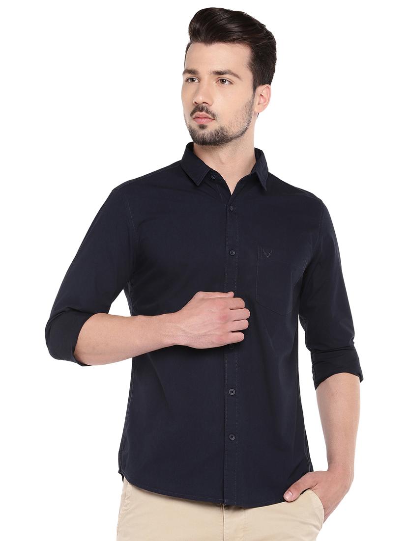 navy blue solid casual shirt - 16299018 - Zoom Image - 1
