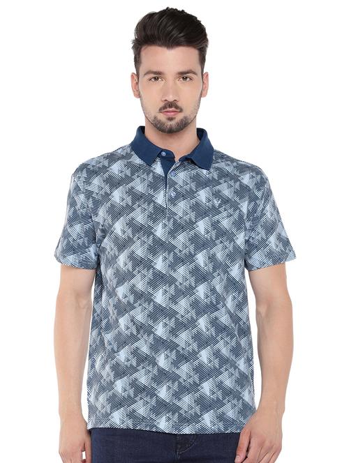 blue regular fit geometric print polo t-shirt - 16299040 - Standard Image - 1
