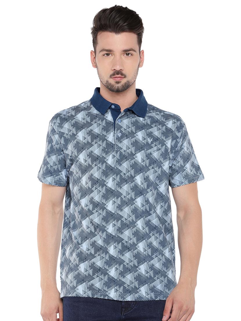 blue regular fit geometric print polo t-shirt - 16299040 - Zoom Image - 1