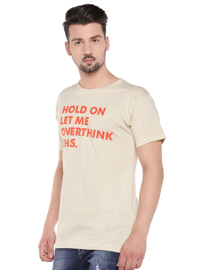 beige typographic chest print t-shirt - 16299058 - Zoom Image - 2