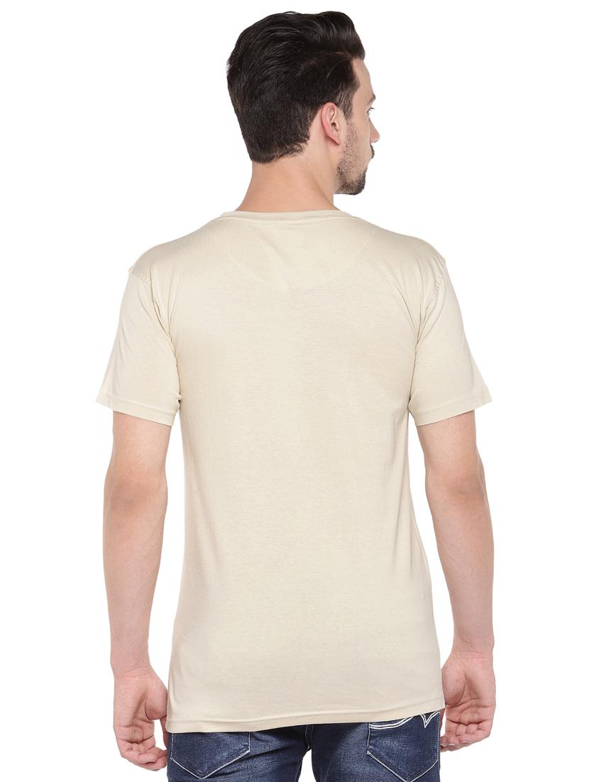 beige typographic chest print t-shirt - 16299058 - Zoom Image - 3