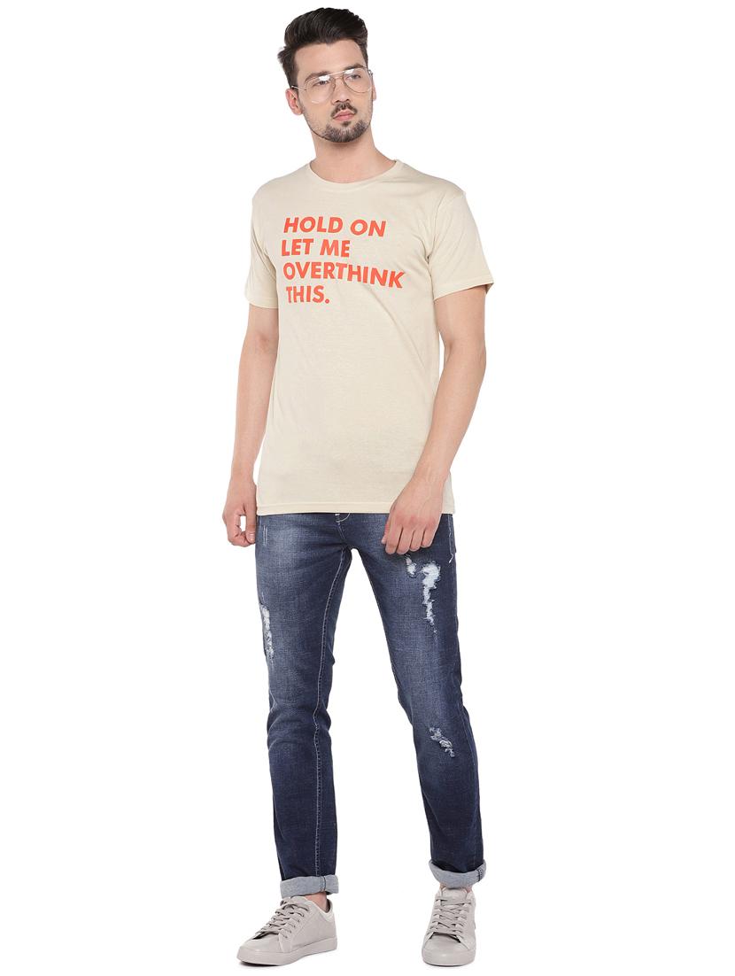 beige typographic chest print t-shirt - 16299058 - Zoom Image - 4