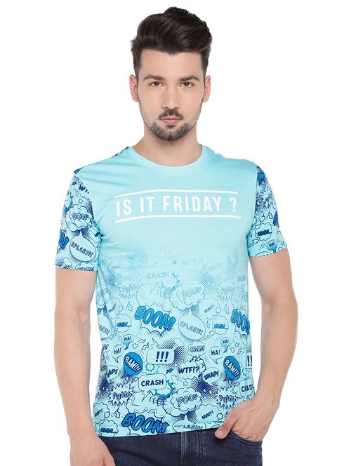 blue typographic all over print t-shirt - 16299104 - Standard Image - 1