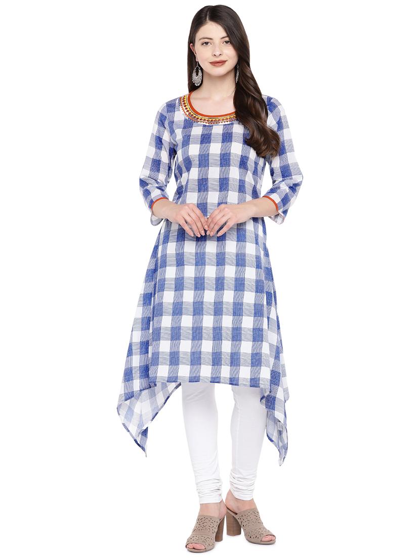checkered asymmetric kurta - 16299146 - Zoom Image - 1