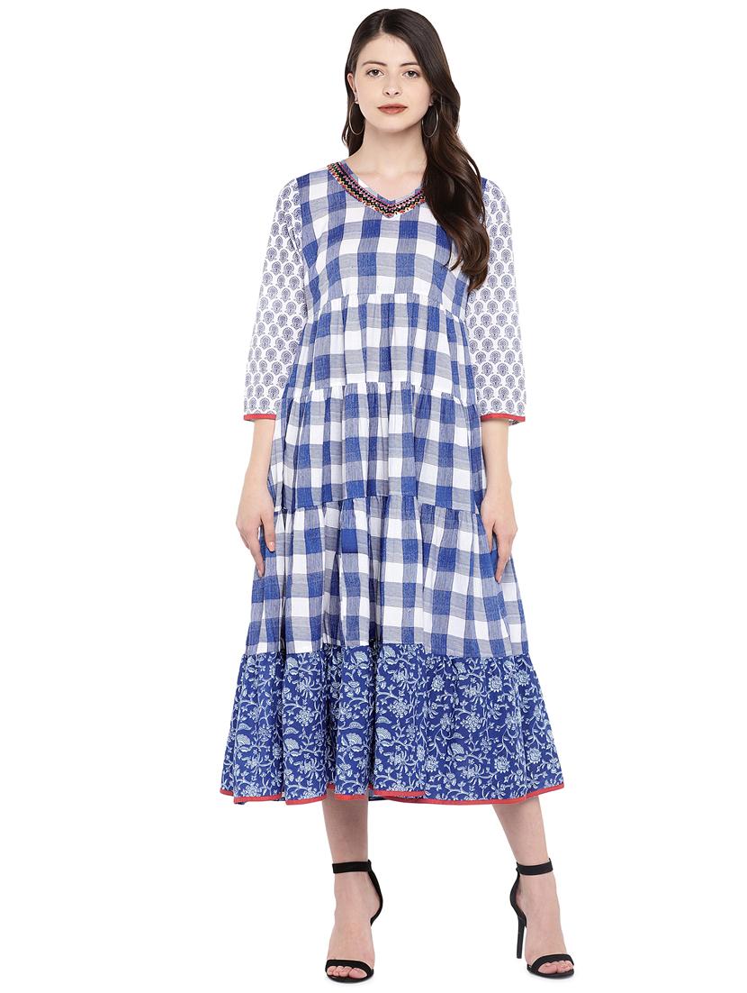 mirror work checkered empire line dress - 16299222 - Zoom Image - 1
