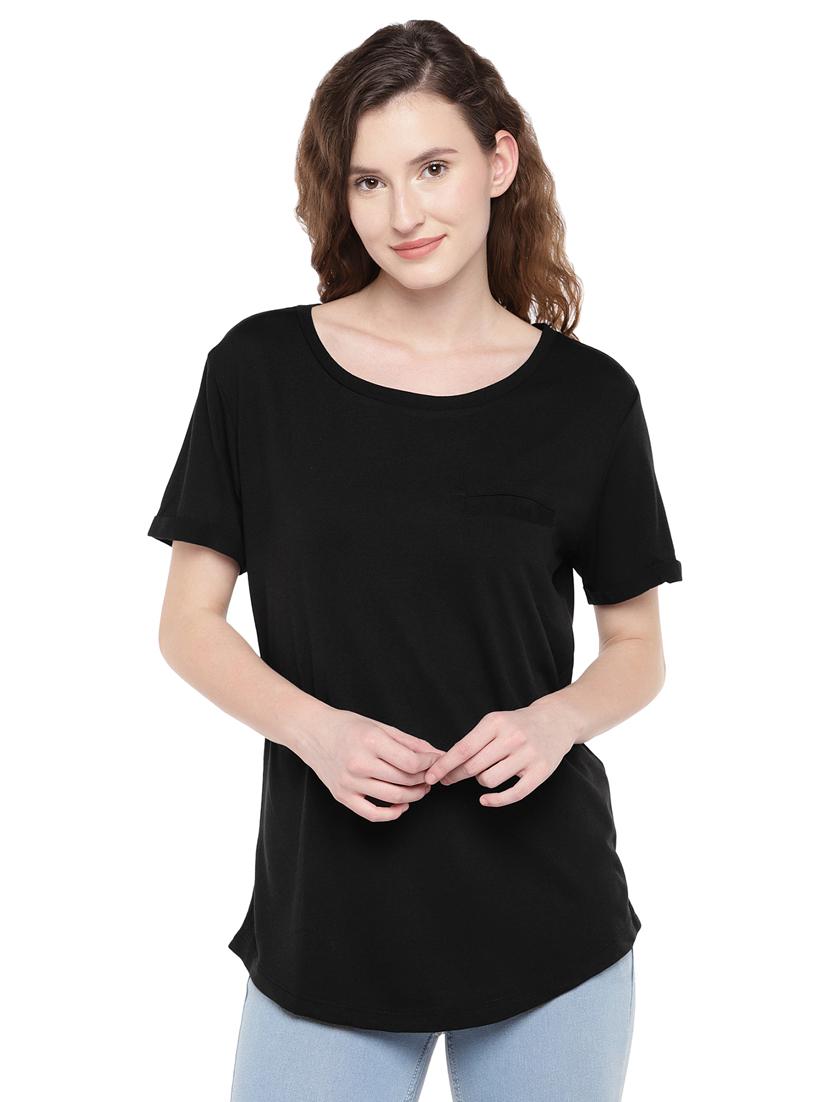 scoop neck curved hem tee - 16299241 - Zoom Image - 1