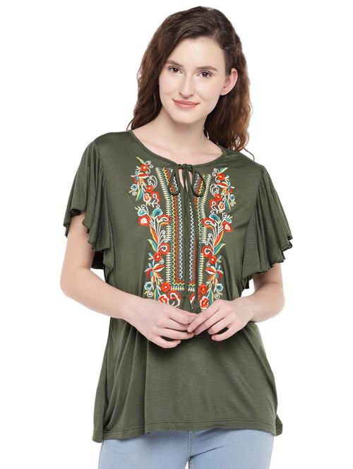 flutter sleeved embroidered top - 16299262 - Standard Image - 1