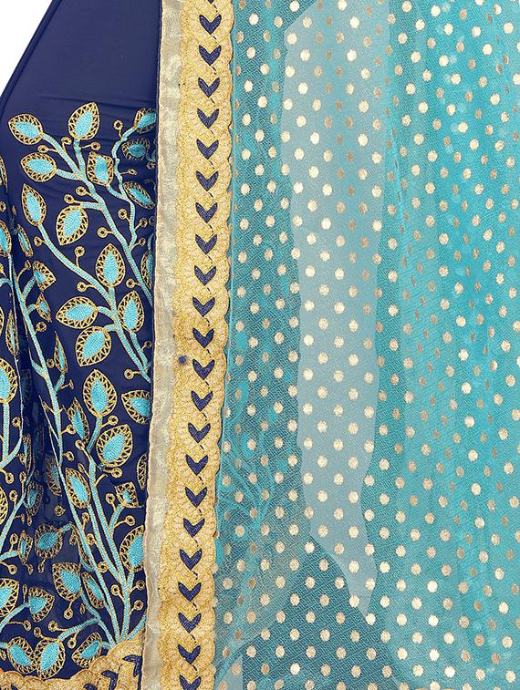 embroidered half and half saree with blouse - 16300186 - Zoom Image - 4