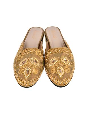 gold slip on mules - 16300323 - Standard Image - 3