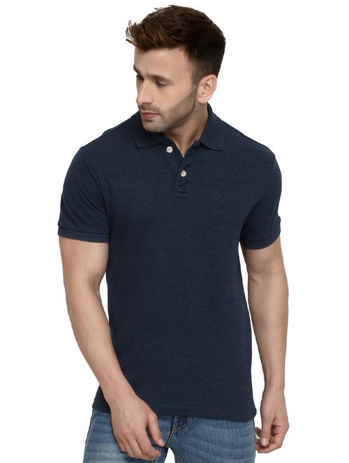 navy blue solid polo t-shirt - 16300383 - Standard Image - 1