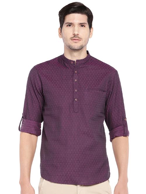 purple cotton short kurta - 16301513 - Standard Image - 1