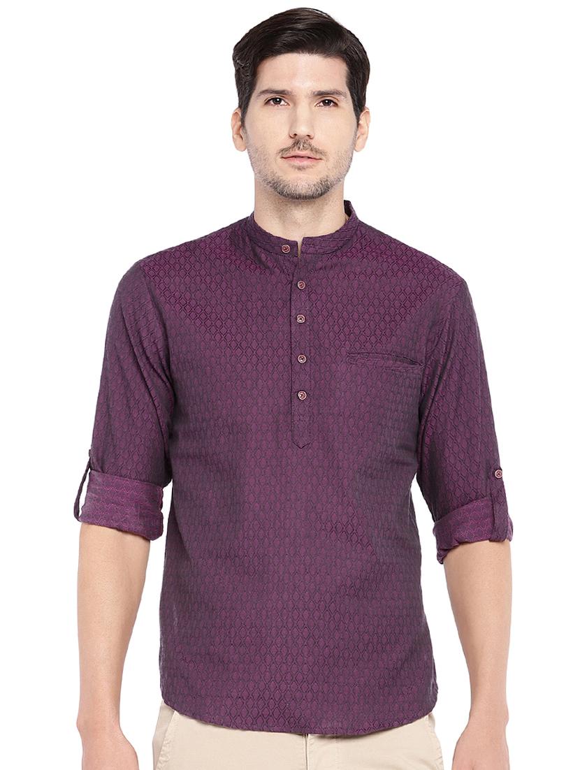 purple cotton short kurta - 16301513 - Zoom Image - 1