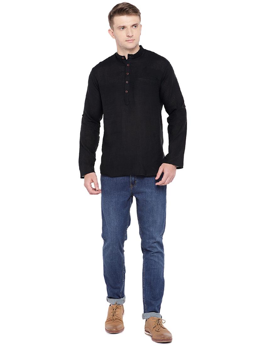 black solid short kurta - 16301516 - Zoom Image - 4