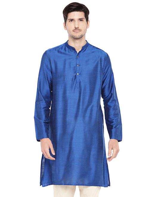 blue dupion long kurta - 16301519 - Standard Image - 1