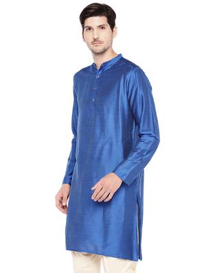 blue dupion long kurta - 16301519 - Standard Image - 2