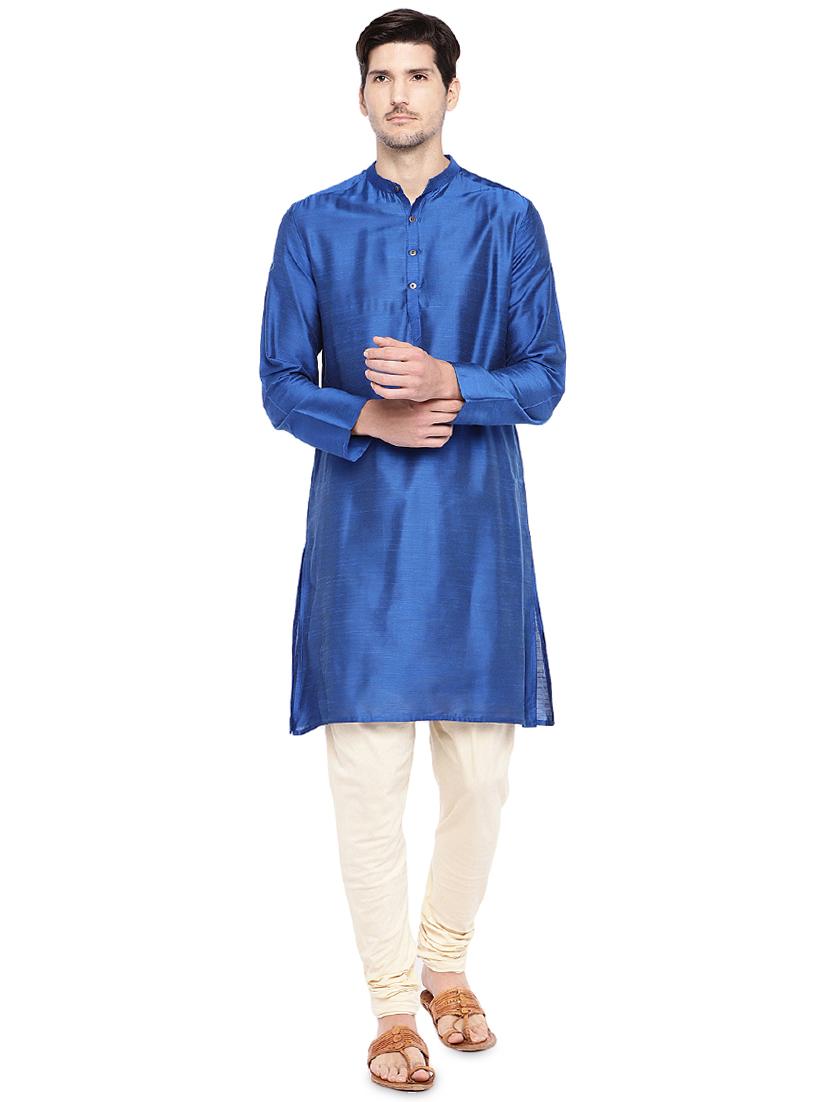 blue dupion long kurta - 16301519 - Zoom Image - 4