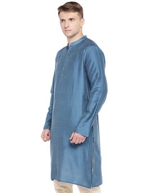 blue dupion long kurta - 16301526 - Standard Image - 2