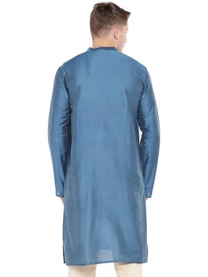 blue dupion long kurta - 16301526 - Standard Image - 3