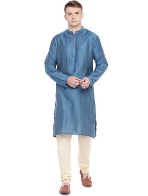 blue dupion long kurta - 16301526 - Standard Image - 4