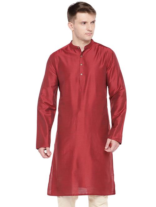 red dupion long kurta - 16301528 - Standard Image - 1
