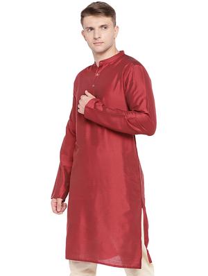 red dupion long kurta - 16301528 - Standard Image - 2