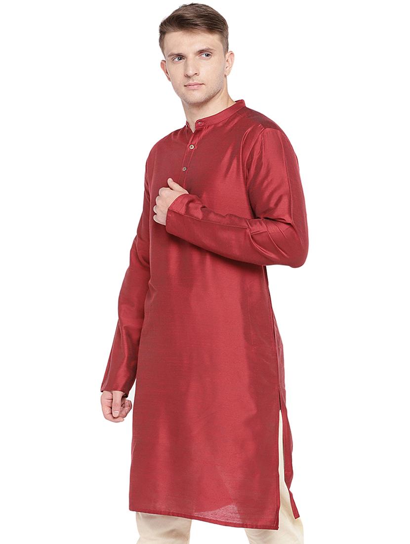 red dupion long kurta - 16301528 - Zoom Image - 2