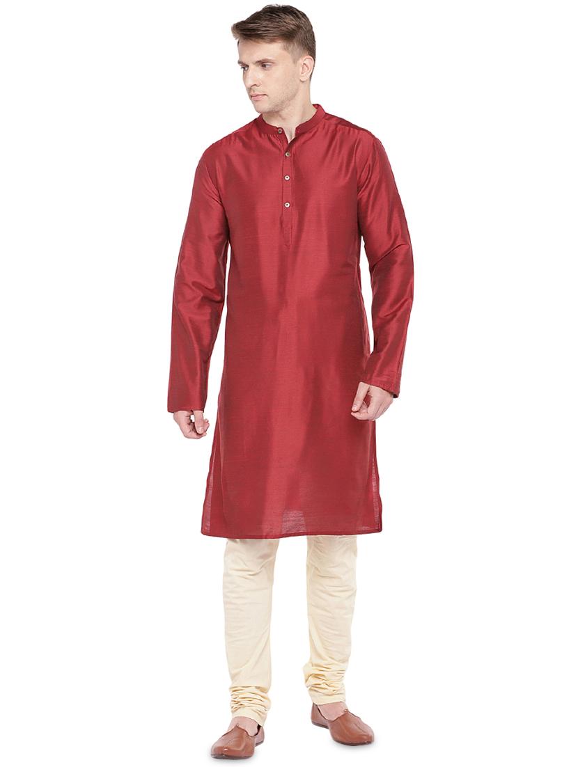 red dupion long kurta - 16301528 - Zoom Image - 4