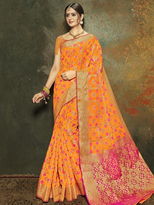 contrast woven saree with blouse - 16301702 - Standard Image - 1