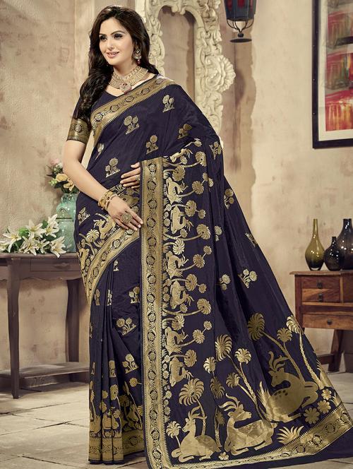 floral banarasi saree with blouse - 16301777 - Standard Image - 1
