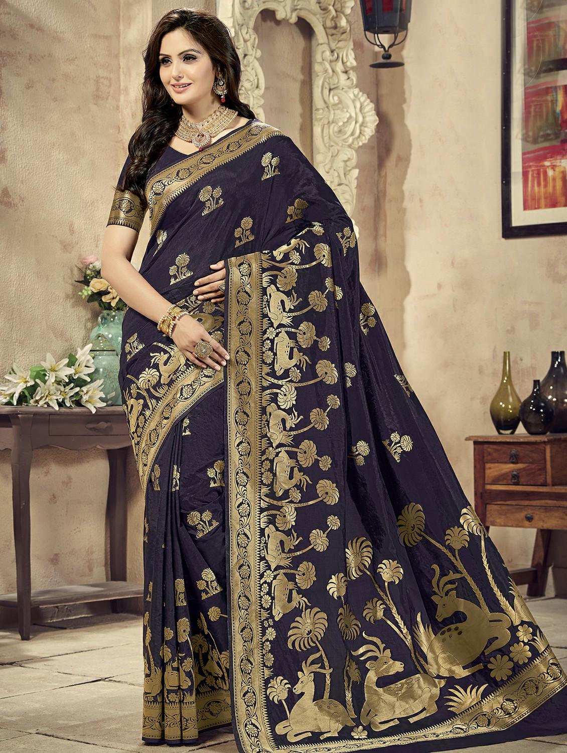 floral banarasi saree with blouse - 16301777 - Zoom Image - 1
