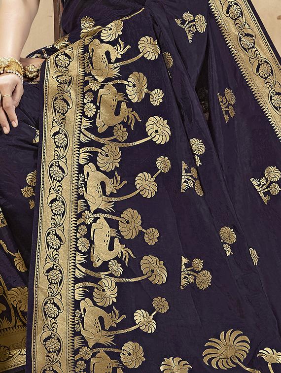 floral banarasi saree with blouse - 16301777 - Zoom Image - 2