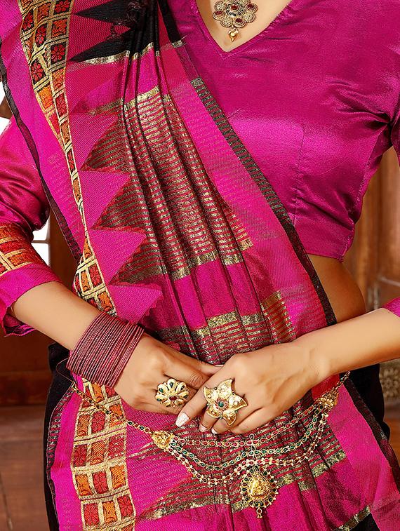 solid banarasi saree with blouse - 16301794 - Zoom Image - 2