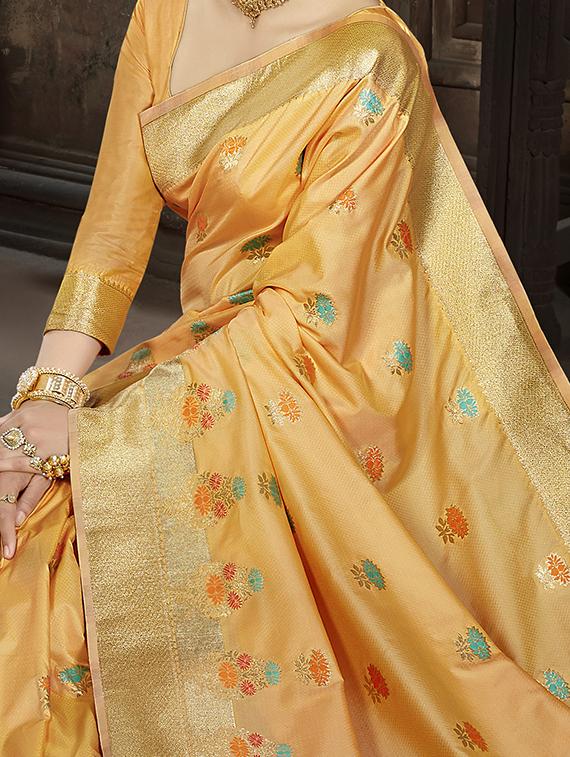 floral woven saree with blouse - 16301812 - Zoom Image - 2