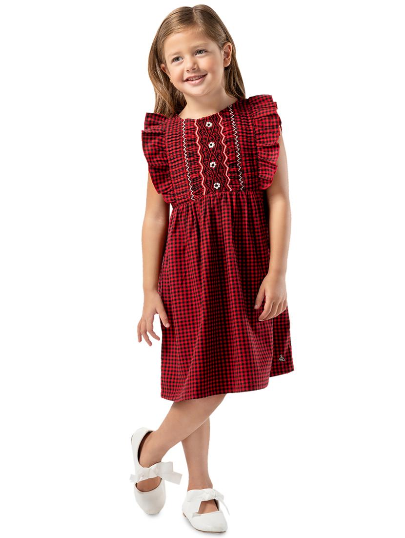 frill trim checkered frock - 16302001 - Zoom Image - 1