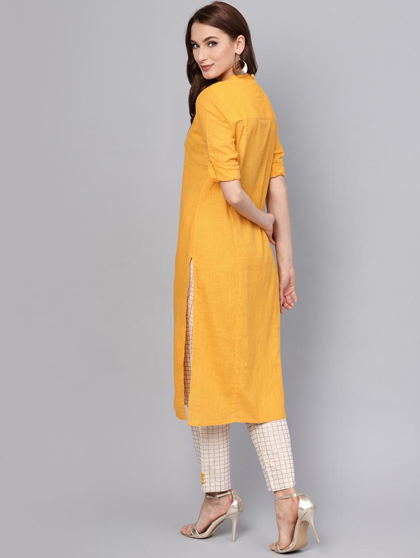 solid straight kurta pant set - 16302022 - Zoom Image - 3