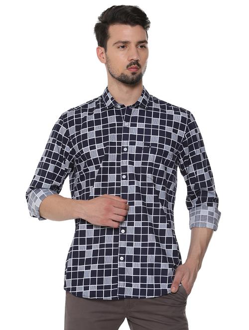 navy blue checkered casual shirt - 16302192 - Standard Image - 1