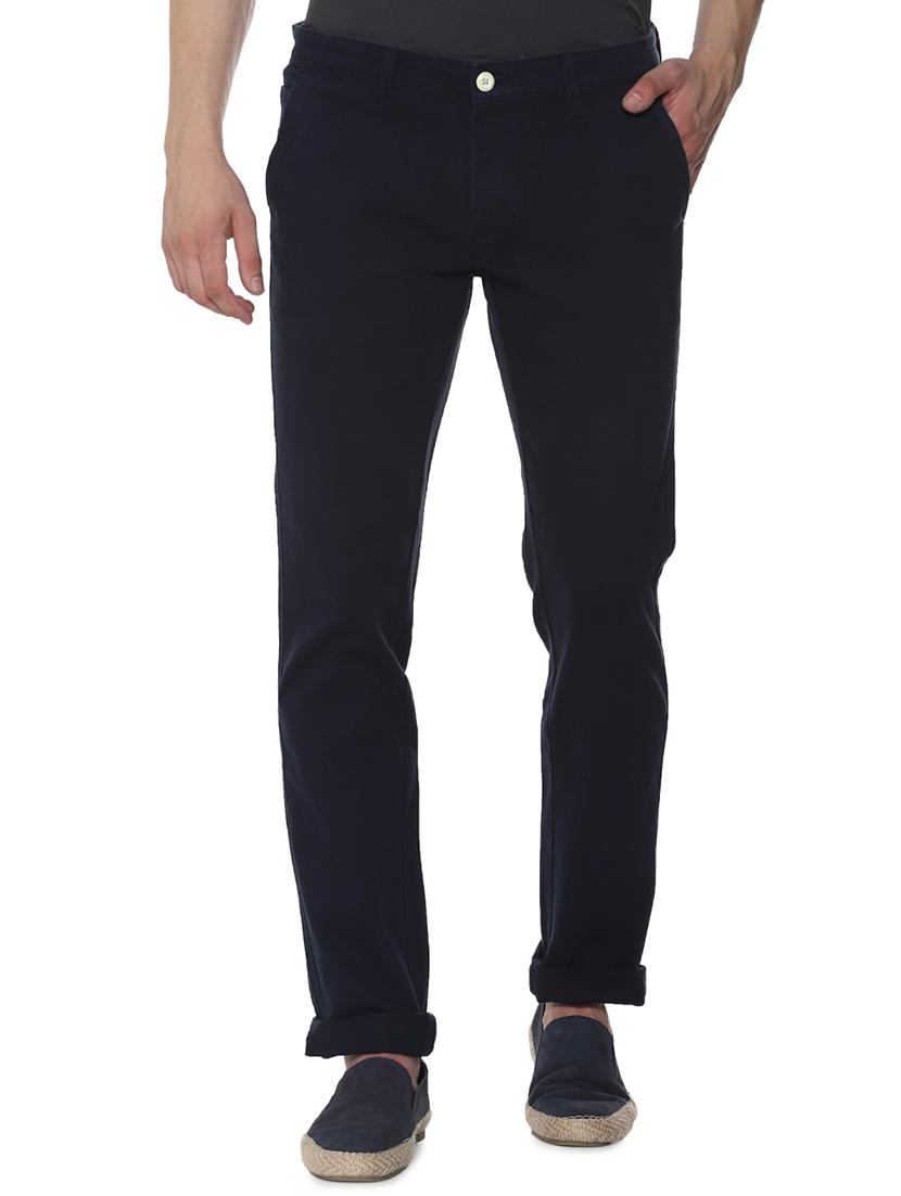 navy blue solid chinos - 16302235 - Zoom Image - 1