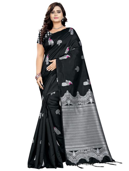 silver zari motif banarasi saree with blouse - 16302308 - Standard Image - 1