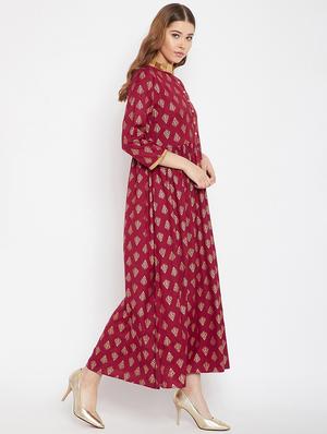 foil print flared kurta - 16302415 - Standard Image - 2