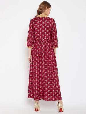 foil print flared kurta - 16302415 - Standard Image - 3