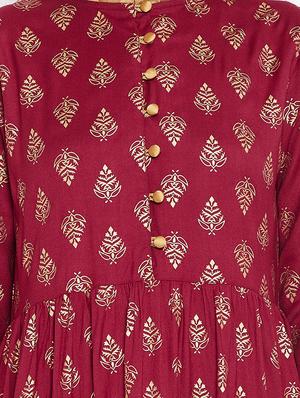 foil print flared kurta - 16302415 - Standard Image - 4