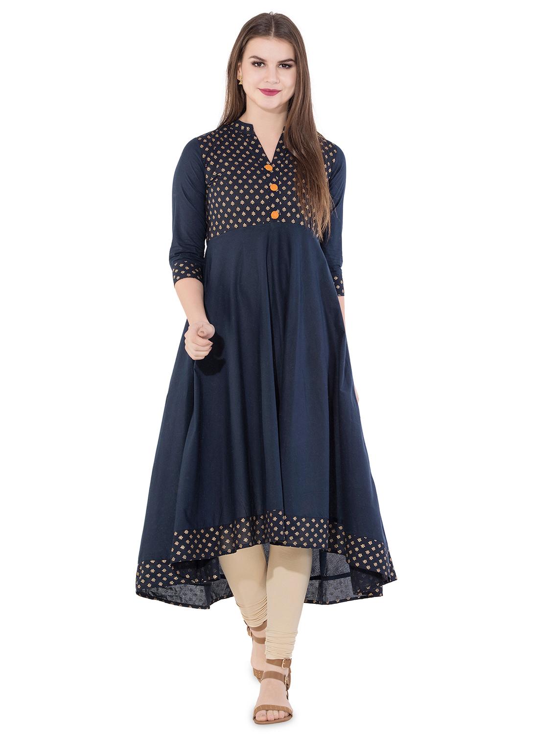 foil printed high-low kurta - 16302922 - Zoom Image - 1
