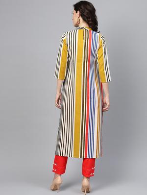striped straight kurta - 16303431 - Standard Image - 3