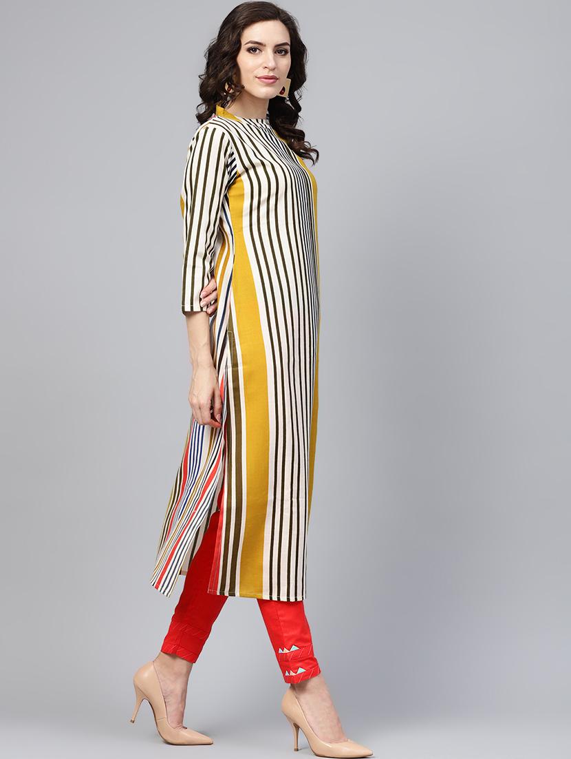 striped straight kurta - 16303431 - Zoom Image - 2