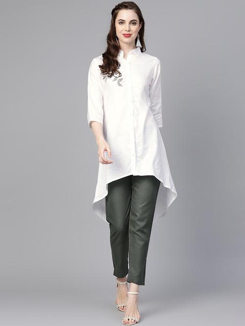 embroidered high low kurta - 16303439 - Standard Image - 1