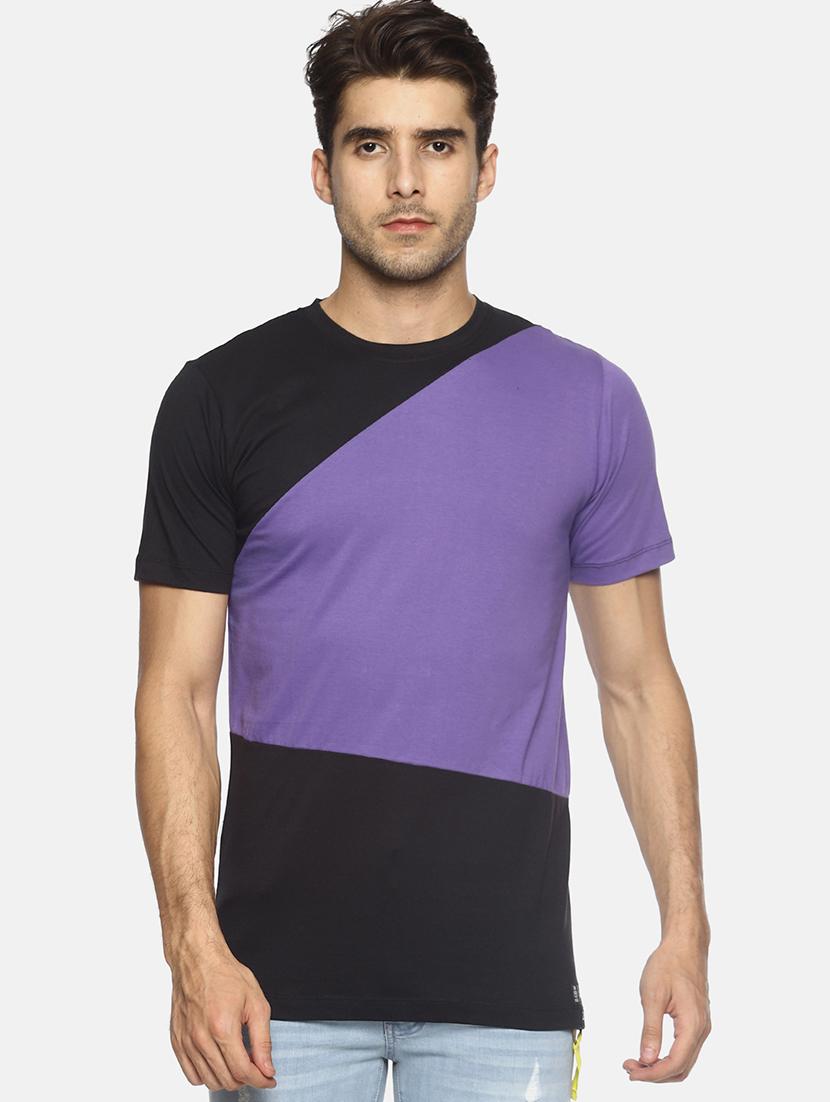 purple color block cut and sew tshirt - 16303683 - Zoom Image - 1