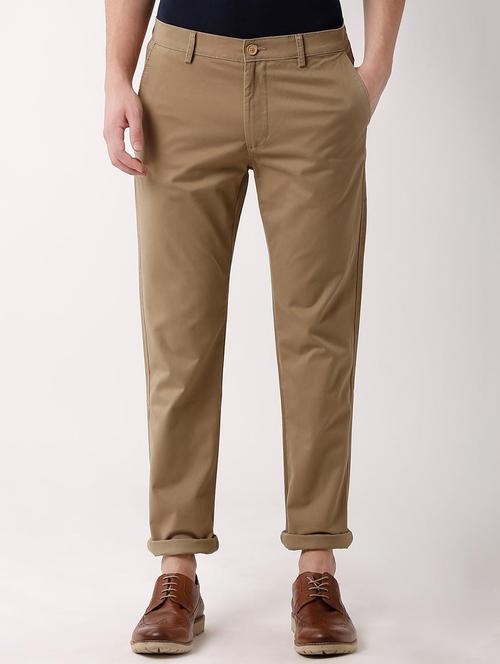 light brown flat front casual chinos - 16303831 - Very Small Image - 1